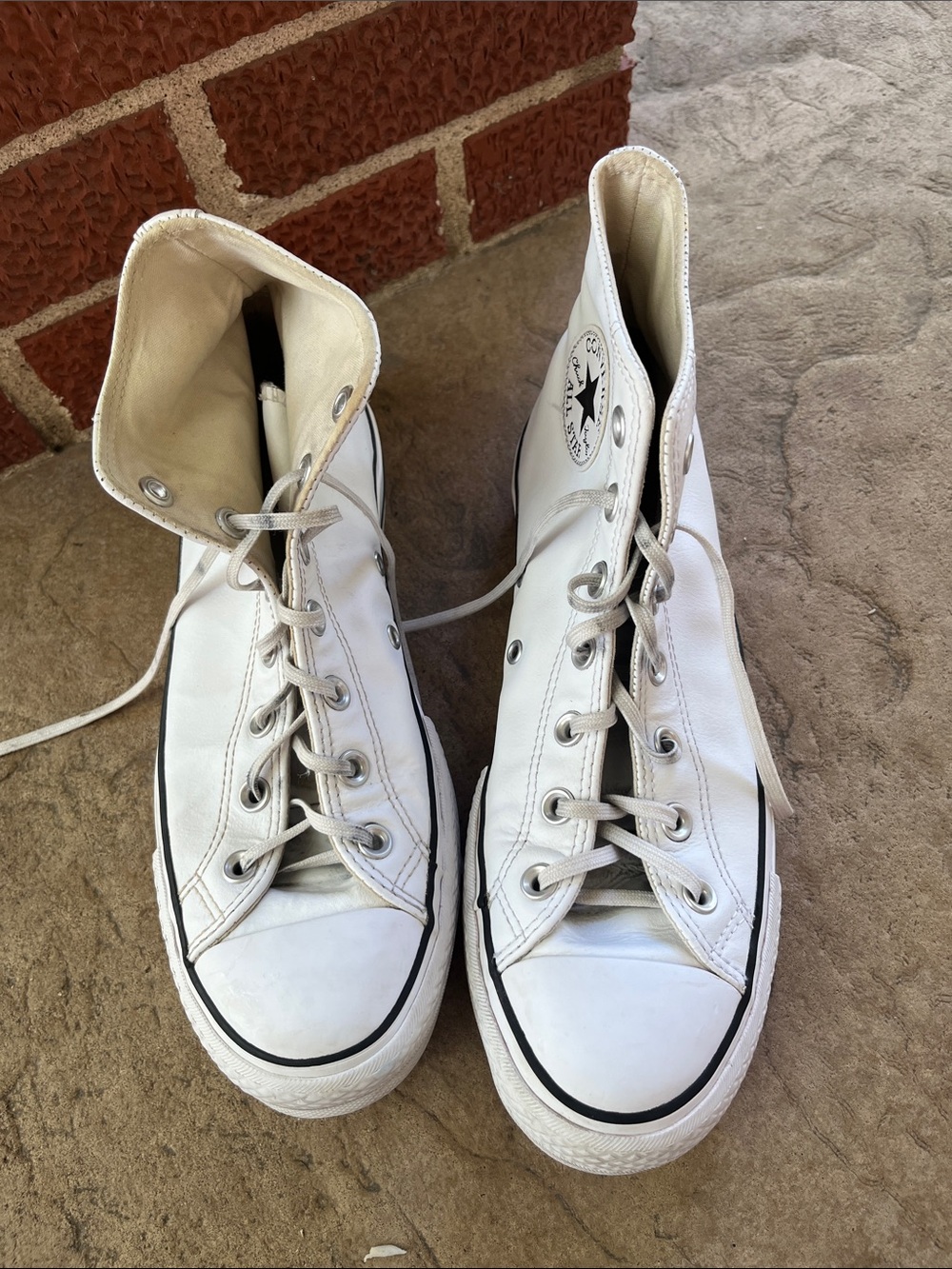 Converse White Leather High Top All Star Sneakers - Picture 2 of 8